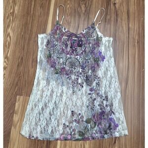 Vtg Weavers Lace Cami Small Fairy Floral Sheer Lingerie Camisole Top Boho Whimsy